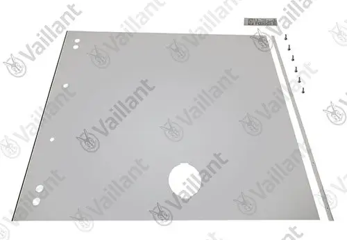 Vaillant Mantelplatte in neutraler Farbe, mit vorgebohrten Löchern zur Befestigung. Enthalten sind Schrauben und eine Leiste.